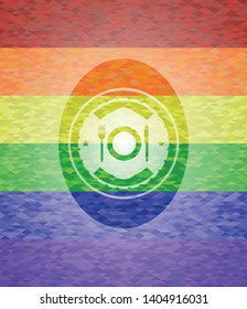 restaurant icon on mosaic background with the colors of the LGBT flag