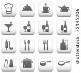 Restaurant Icon on Square Black and White Button Collection Original Illustration