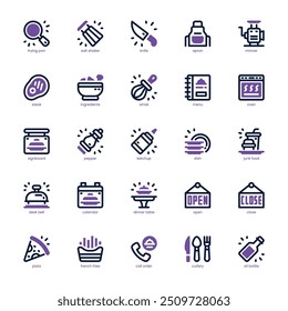 Restaurant icon pack for your website, mobile, presentation, and logo design. Restaurant icon dual tone design. Vector graphics illustration and editable stroke.