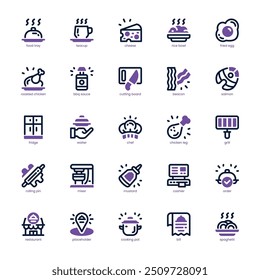 Restaurant icon pack for your website, mobile, presentation, and logo design. Restaurant icon dual tone design. Vector graphics illustration and editable stroke.