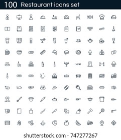 Restaurant icon set with 100 vector pictograms. Simple outline food icons isolated on a white background. Good for apps and web sites. 