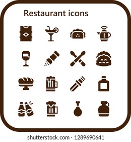  restaurant icon set. 16 filled restaurant icons. Simple modern icons about  - Beer, Cocktail, Taco, Kettle, Salt, Drumsticks, Tacos, Baguette, Knife, Whisky, Beers, Chicken, Canteen