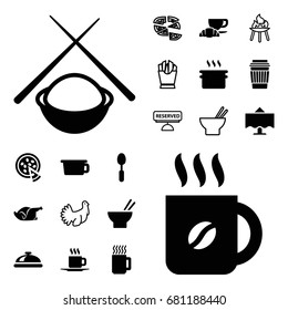 Restaurant icon. set of 20 restaurant filled and outline icons such as dish, coffee, drink, asian food, coffee and croissant, chicken, spoon, cup, pizza, restaurant table, mug