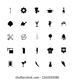 restaurant icon set about chef, apron, cocktails and restaurant pin map vector set