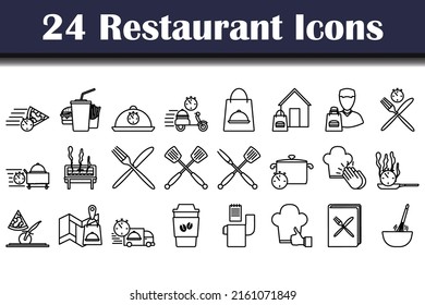 Restaurant Icon Set. Feines Rahmendesign mit bearbeitbarer Hubbreite. Vektorgrafik.
