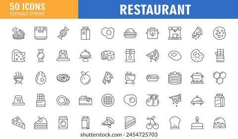 Restaurant icon set. Restaurant business and food delivery icon concept, containing server, meal, cooking, menu, restaurant, food delivery, fast food and dinner icons. 