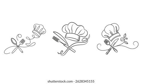 Restaurant Icon Set with Chef's Utensils Sketch