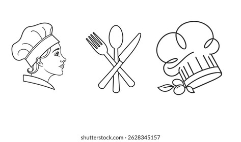 Restaurant Icon Set with Chef's Utensils Sketch