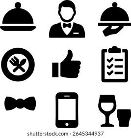 Restaurant Icon Set. A comprehensive black silhouette icon set perfect for the restaurant industries. deal for web design, mobile applications, menus, business cards, and any project