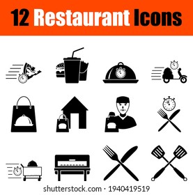 Juego de iconos del restaurante. Diseño de glifos lisos y suaves. Ilustración vectorial totalmente editable. Texto expandido.