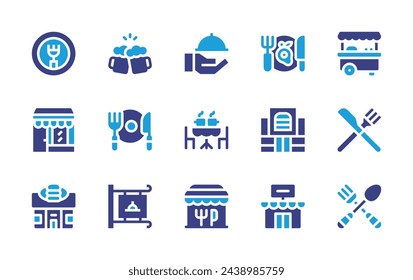 Restaurant icon set. Duotone color. Vector illustration. Containing toast, street food, restaurant, cutlery.
