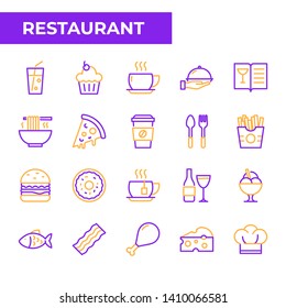 Restaurant Icon Set, Duotone Line Color Icon Style