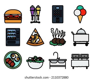 Restaurant Icon Set. Editable Bold Outline With Color Fill Design. Vector Illustration.