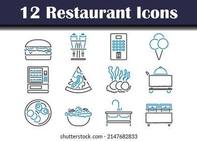 Restaurant Icon Set. Editable Bold Outline With Color Fill Design. Vector Illustration.