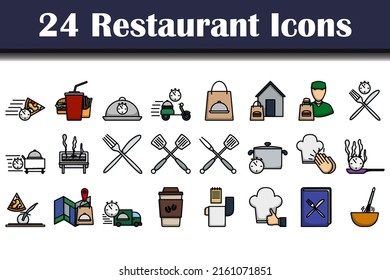 Restaurant Icon Set. Editable Bold Outline With Color Fill Design. Vector Illustration.