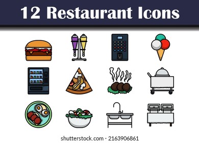 Restaurant Icon Set. Editable Bold Outline With Color Fill Design. Vector Illustration.