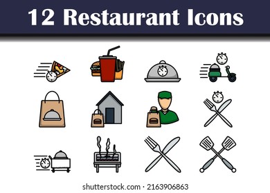Restaurant Icon Set. Editable Bold Outline With Color Fill Design. Vector Illustration.