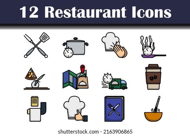 Restaurant Icon Set. Editable Bold Outline With Color Fill Design. Vector Illustration.