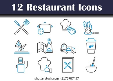 Restaurant Icon Set. Editable Bold Outline With Color Fill Design. Vector Illustration.