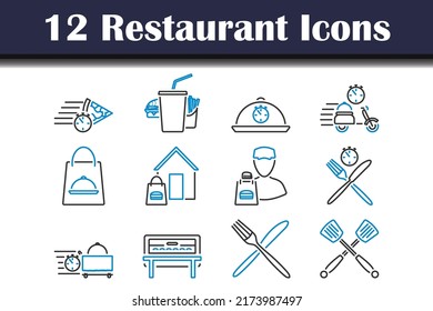 Restaurant Icon Set. Editable Bold Outline With Color Fill Design. Vector Illustration.