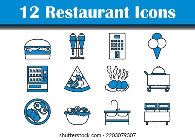 Restaurant Icon Set. Editable Bold Outline With Color Fill Design. Vector Illustration.