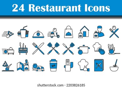 Restaurant Icon Set. Editable Bold Outline With Color Fill Design. Vector Illustration.