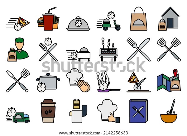 Restaurant Icon Set. Editable Bold Outline\
With Color Fill Design. Vector\
Illustration.