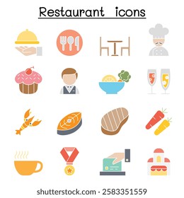 Restaurant icon set  in flat color style