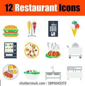 Restaurant Icon Set. Flat Design. Fully editable vector illustration. Text expanded.