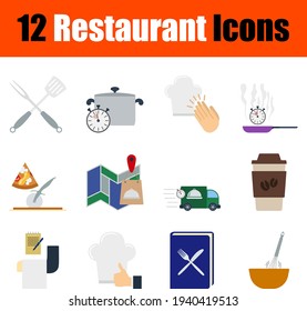 Restaurant Icon Set. Flat Design. Fully editable vector illustration. Text expanded.