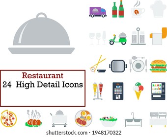 Restaurant Icon Set. Flat Design. Fully editable vector illustration. Text expanded.