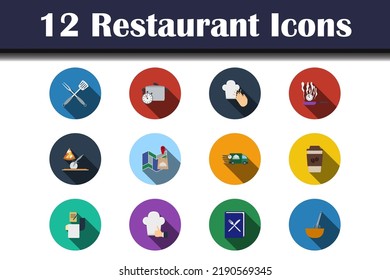 Restaurant Icon Set. Flat Design With Long Shadow. Vector illustration.