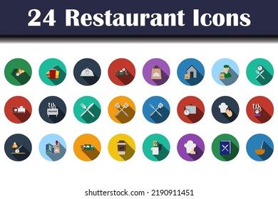 Restaurant Icon Set. Flat Design With Long Shadow. Vector illustration.