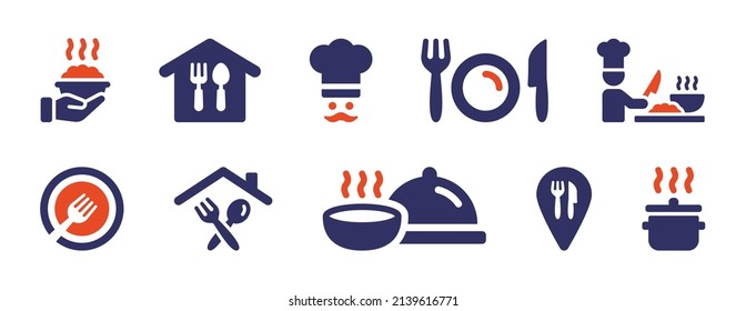 Restaurant icon set. Food, cookery, meal, kitchen icon isolated on white background.