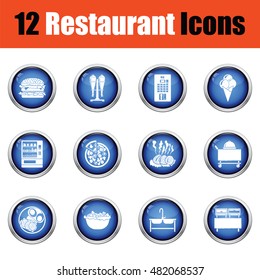 Restaurant icon set.  Glossy button design. Vector illustration.