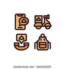 Restaurant Icon Set With Order Food, Food Delivery, Apron & Order, Vector Illustrations.