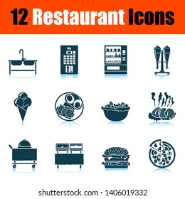 Restaurant Icon Set. Shadow Reflection Design. Vector Illustration.