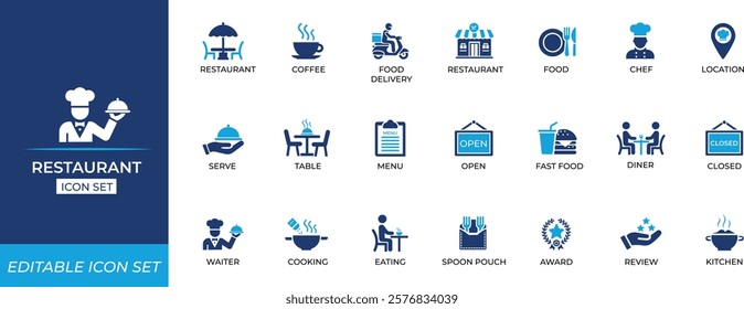 Restaurant icon set. Solid icon collection. Vector illustration design