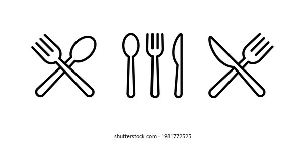 Juego de iconos de restaurante, vector de cuchara, bifurcación y icono de cuchillo