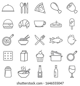 Restaurant icon set suitable for info graphics, websites and print media. Black and white flat line icons. Outline vector logo illustration.