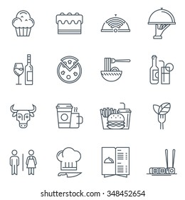 Restaurant icon set suitable for info graphics, websites and print media. Black and white flat line icons.