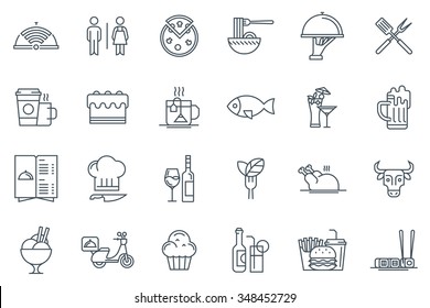 Restaurant icon set suitable for info graphics, websites and print media. Black and white flat line icons.