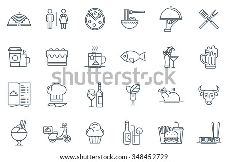 Restaurant icon set suitable for info graphics, websites and print media. Black and white flat line icons.