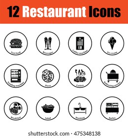 Restaurant icon set.  Thin circle design. Vector illustration.