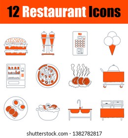 Restaurant Icon Set. Thin Line With Orange Design. Fully editable vector illustration. Text expanded.