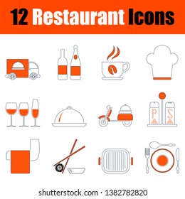 Restaurant Icon Set. Thin Line With Orange Design. Fully editable vector illustration. Text expanded.