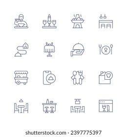 Restaurant icon set. Thin line icon. Editable stroke. Containing hot pot, dish, cutlery, bar, coffee table, food and restaurant, restaurant, eat, glasses, tracking, dinner table, street food, food.