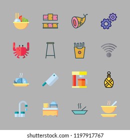 restaurant icon set. vector set about tap, wifi, kitchen and settings icons set.