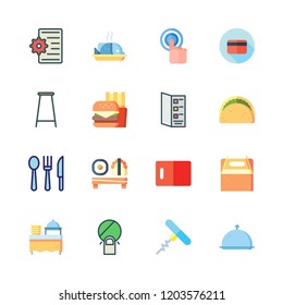 restaurant icon set. vector set about settings, tap, fish and fast food icons set.