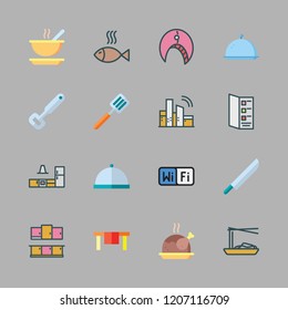 restaurant icon set. vector set about bottle opener, knife, menu and table icons set.